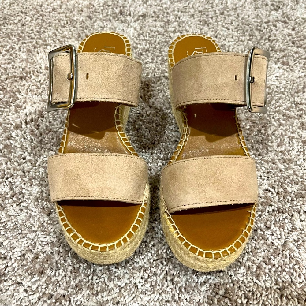 Franco Sarto Coastal Taupe Espadrille Strap Wedge Sandal - Size 7M